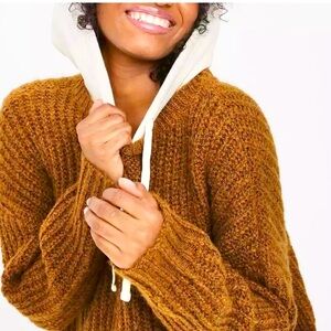 Offline Aerie Hooded Brown Knit Sweater Medium